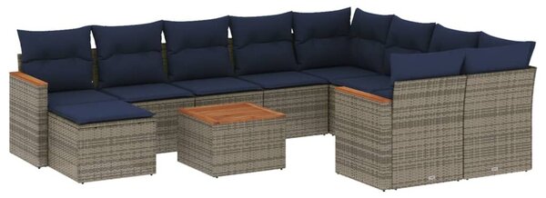 VidaXL 11 db szürke polyrattan kerti kanapégarnitúra párnákkal