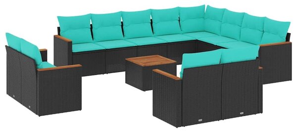 VidaXL 13 db fekete polyrattan kerti kanapégarnitúra párnákkal