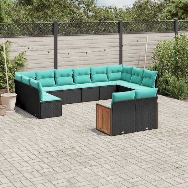 VidaXL 12 db fekete polyrattan kerti kanapégarnitúra párnákkal
