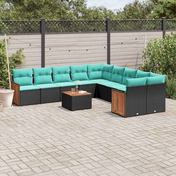VidaXL 11 db fekete polyrattan kerti kanapégarnitúra párnákkal