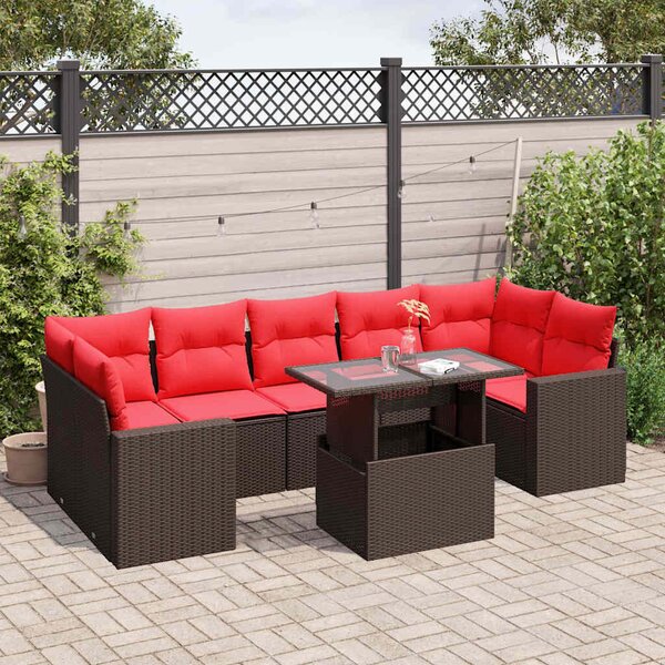 VidaXL 8 db barna polyrattan kerti kanapégarnitúra párnákkal