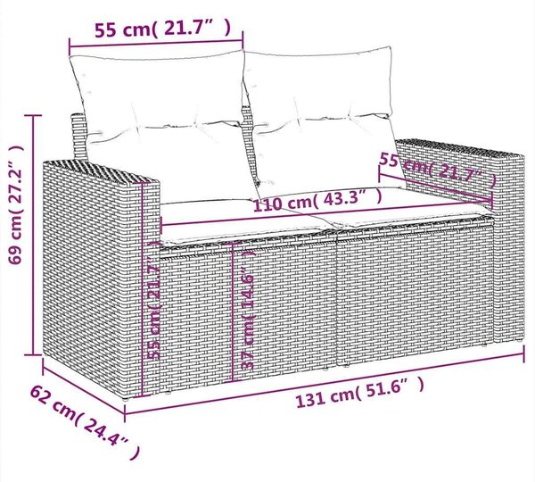 VidaXL 8 db szürke polyrattan kerti kanapégarnitúra párnákkal