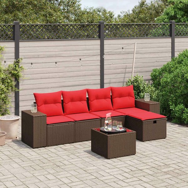 VidaXL 6 db barna polyrattan kerti kanapégarnitúra párnákkal