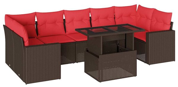 VidaXL 8 db barna polyrattan kerti kanapégarnitúra párnákkal