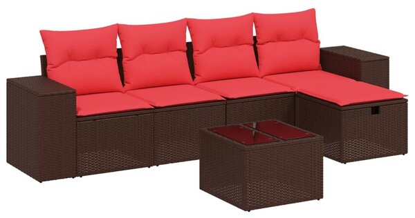 VidaXL 6 db barna polyrattan kerti kanapégarnitúra párnákkal