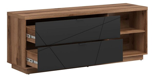 TV-állvány Fivale 104, Laminált forgácslap, 61x156x43cm, Fekete, Sötét delanói tölgy