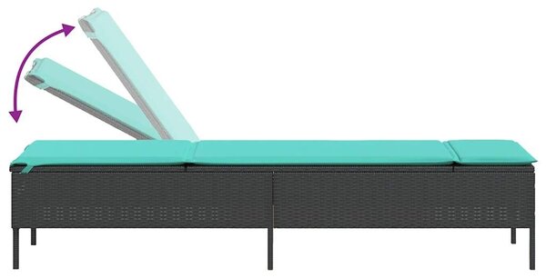 VidaXL fekete polyrattan napozóágy párnával