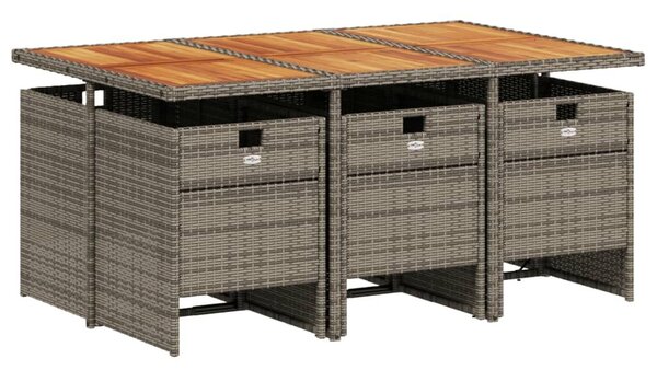 VidaXL 7 db szürke polyrattan kerti étkezőgarnitúra párnákkal