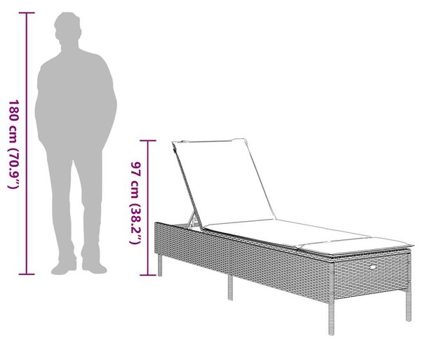 VidaXL fekete polyrattan napozóágy párnával
