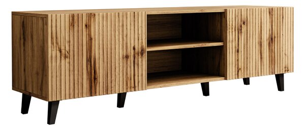 TV-állvány Comes, Közepes sűrűségű farostlemez, Laminált forgácslap, 53x150x42cm, Wotan tölgy, Fekete