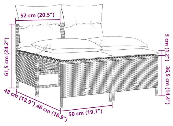 VidaXL 4 db fekete polyrattan kerti kanapégarnitúra párnákkal