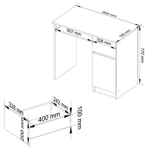 AKORD Piksel Artisan Számítógépasztal Laminált Tölgy-Fehér Kihúzható Billentyűzettartóval IP0PBIUABIPIKSPRA