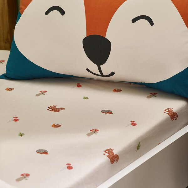 Bézs gumis egyszemélyes gyerek lepedő 90x190 cm Fox and Woodland Friends – Catherine Lansfield