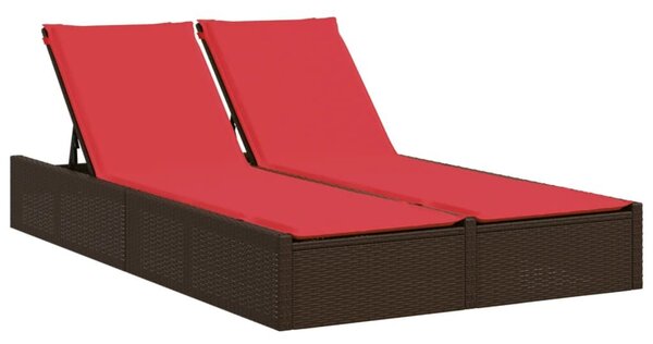 VidaXL barna polyrattan kétszemélyes napozóágy párnákkal