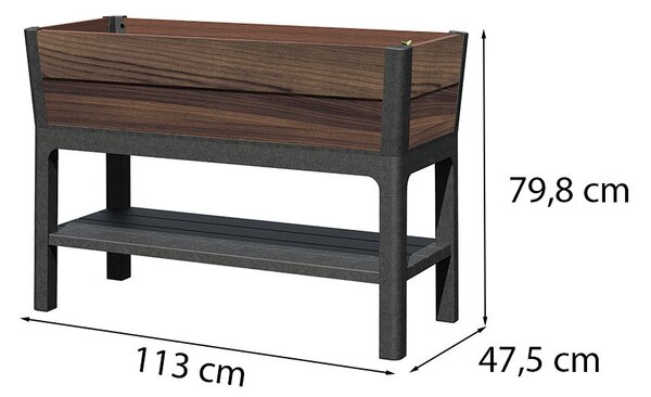 Deco elevated műanyag kerti virágláda alsó polccal 110L