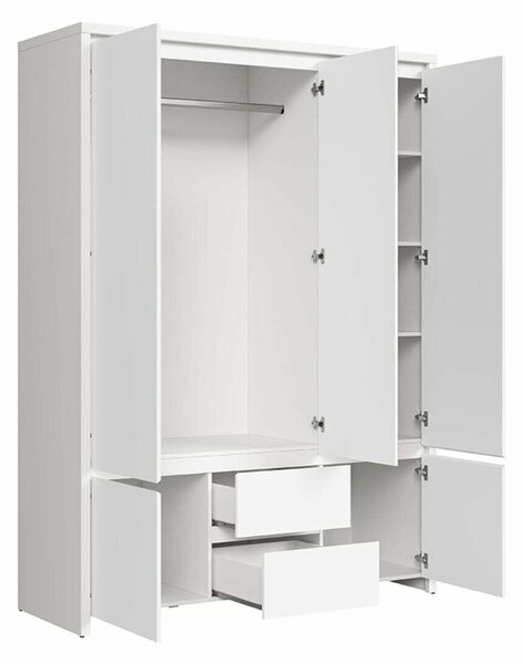 Gardróbszekrény Nolroma 118, Laminált forgácslap, 211x154x56cm, Fehér