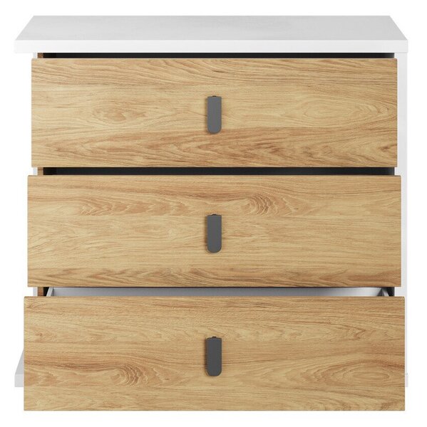 Komód Tesonu 101, Laminált forgácslap, 90x100x41cm, Fehér, Hickory tölgy