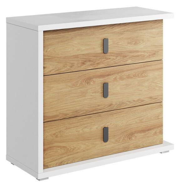 Komód Tesonu 101, Laminált forgácslap, 90x100x41cm, Fehér, Hickory tölgy