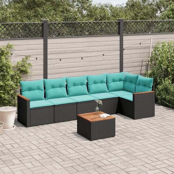 VidaXL 7 db fekete polyrattan kerti kanapégarnitúra párnákkal
