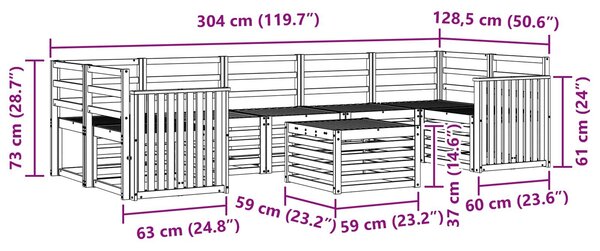 VidaXL Kültéri kanapé szett 8 pcs Fehér Tömör Akácfa