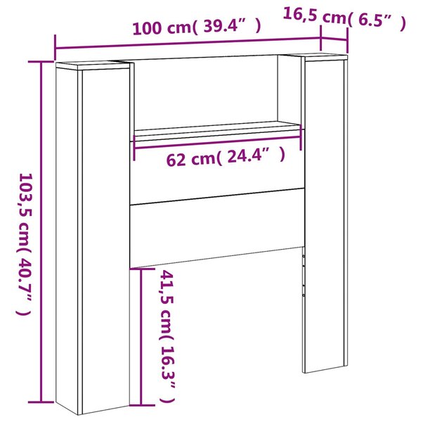VidaXL Fejtámla LED -es lámpákkal Fehér 100 x 16,5 x 103,5 cm Faanyag