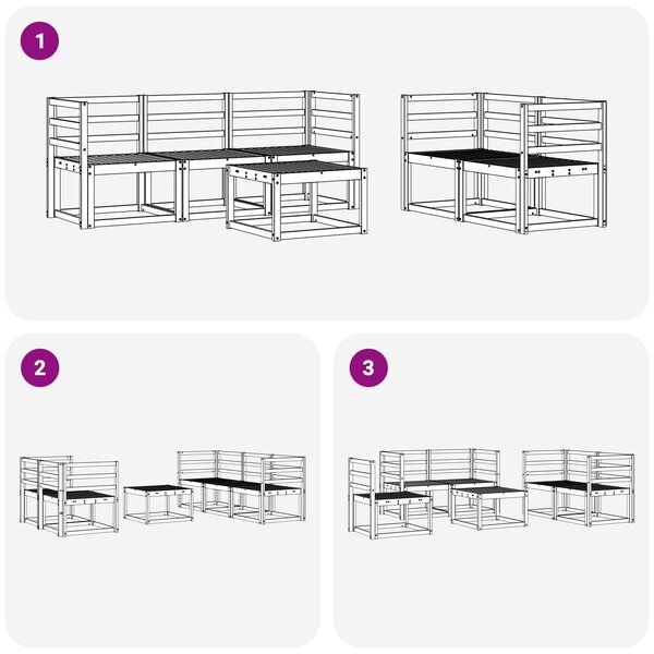 VidaXL Kültéri kanapé szett 6 pcs Fehér 59 x 59 x 37 cm Tömör Akácfa