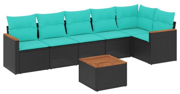 VidaXL 7 db fekete polyrattan kerti kanapégarnitúra párnákkal
