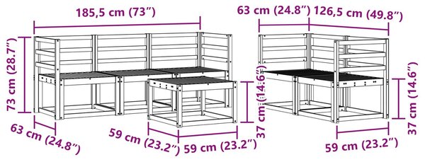 VidaXL Kültéri kanapé szett 6 pcs Fehér 59 x 59 x 37 cm Tömör Akácfa