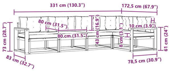 Kültéri kanapé szett párnával 5 pcs Természetes és krémszínű