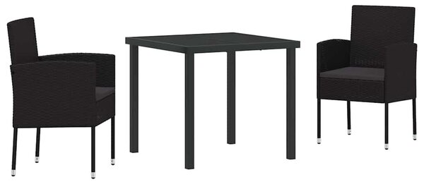 VidaXL Kert étkező szett párnával 3 pcs Fekete polirattan