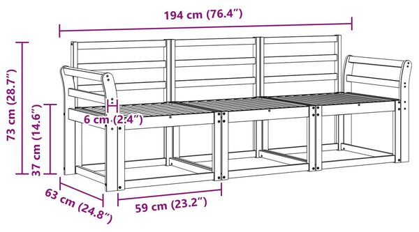 VidaXL Kültéri kanapé szett 3 pcs Fehér 194 x 63 x 73 cm Tömör Akácfa