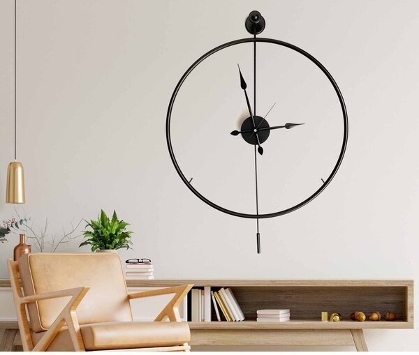 Elegáns fekete dekoratív fém falióra, 58 x 80 x 7 cm | 100% fém, 2,5 kg | Stílusos óra modern lakberendezéshez és irodai helyiségekhez