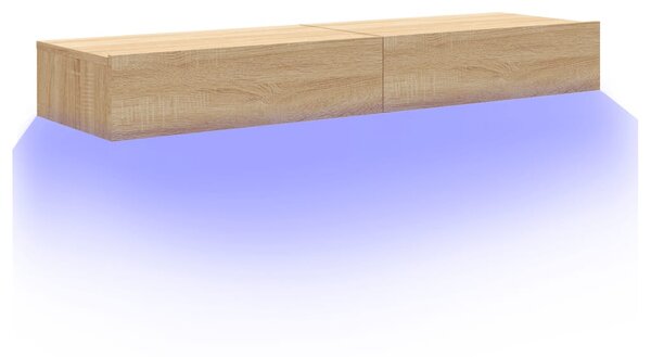 2 db sonoma tölgyszínű TV-szekrény LED-lámpákkal 60x35x15,5 cm