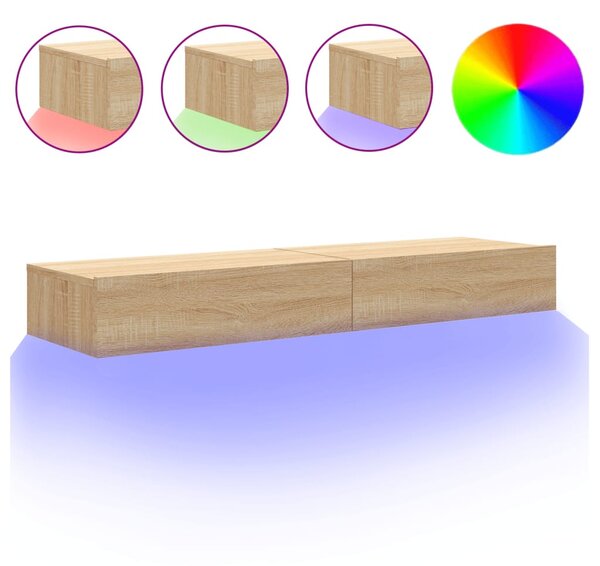 2 db sonoma tölgyszínű TV-szekrény LED-lámpákkal 60x35x15,5 cm