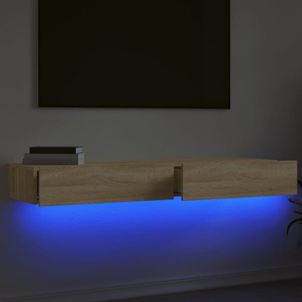 2 db sonoma tölgyszínű TV-szekrény LED-lámpákkal 60x35x15,5 cm