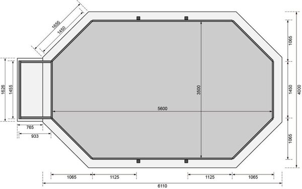 Karibu „X4-es medence modell” fából (nyomáskezelt) kis terasszal 5,7x3,6 m