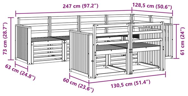VidaXL Kültéri kanapé szett 7 pcs Fehér 247 x 128,5 x 73 cm