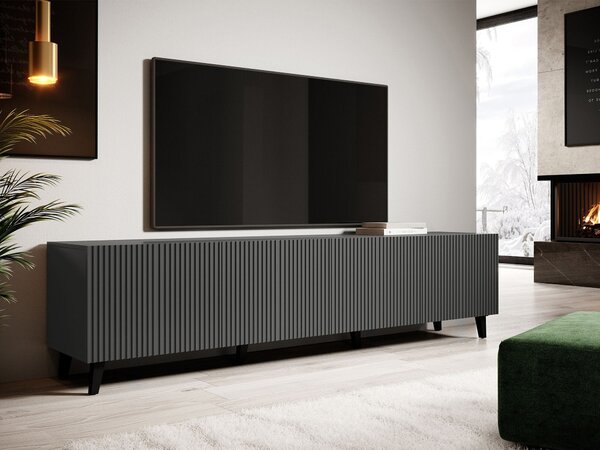 TV-állvány Comes I, Közepes sűrűségű farostlemez, Laminált forgácslap, 53x201x42cm, Antracit, Fekete