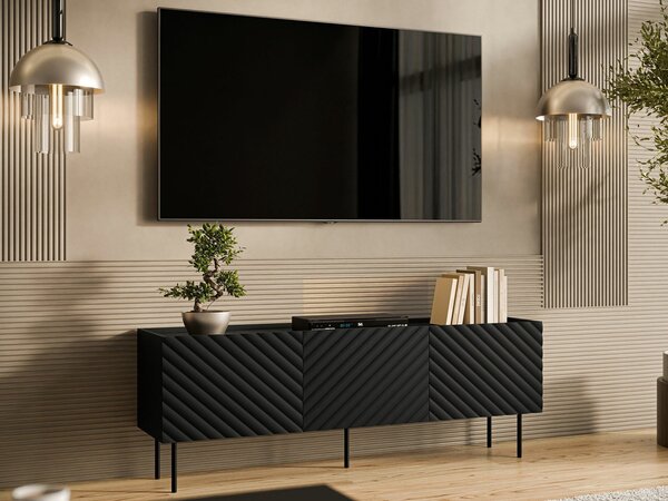 TV-állvány Sillen, Közepes sűrűségű farostlemez, Laminált forgácslap, 59x166x40cm, Fekete