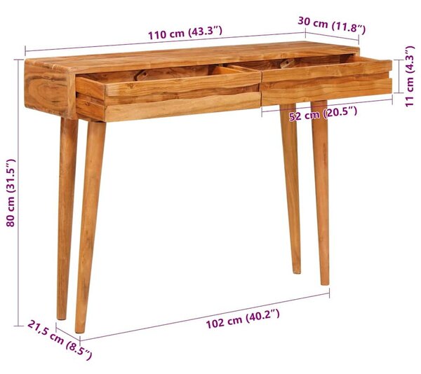VidaXL Konzolasztal fiókkal Barna 110 x 30 x 80 cm Tömör Akácfa