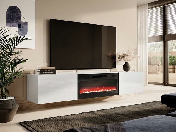 TV-állvány Imago I, Közepes sűrűségű farostlemez, Laminált forgácslap, 37x200x40cm, Fehér, Fényes fehér, Fekete