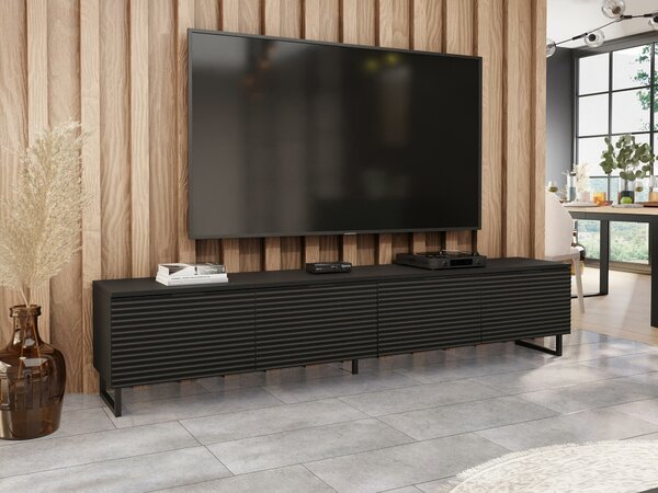 TV-állvány Scientia II, Közepes sűrűségű farostlemez, Laminált forgácslap, 40x200x33cm, Fekete, Grafit