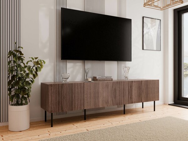 TV-állvány Fama I, Közepes sűrűségű farostlemez, Laminált forgácslap, 58x201x40cm, Dió, Fekete