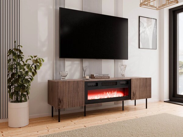 TV-állvány Fama II, Közepes sűrűségű farostlemez, Laminált forgácslap, 58x181x42cm, Dió, Fekete