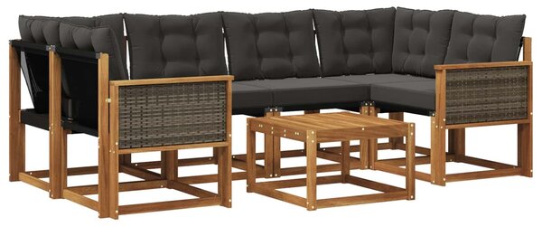 VidaXL Kültéri kanapé szett párnával 7 pcs Természetes és Fekete