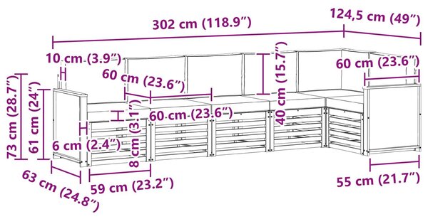 VidaXL Szegmentált kanapé szett 5 pcs Természetes és krémszínű