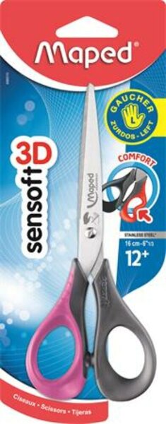 Olló, általános, 16 cm, balkezes, MAPED Sensoft 3D, vegyes színek (IMA696510)
