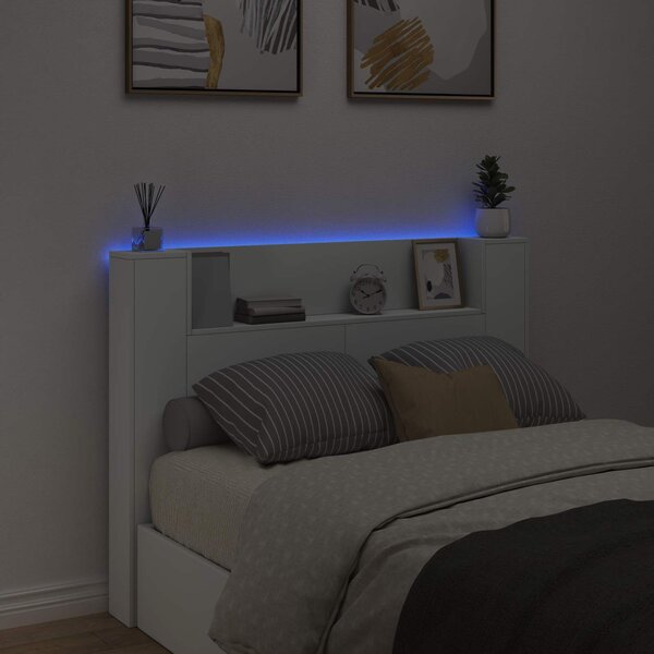 VidaXL Fejtámla LED -es lámpákkal Fehér 140 x 16,5 x 103,5 cm Faanyag