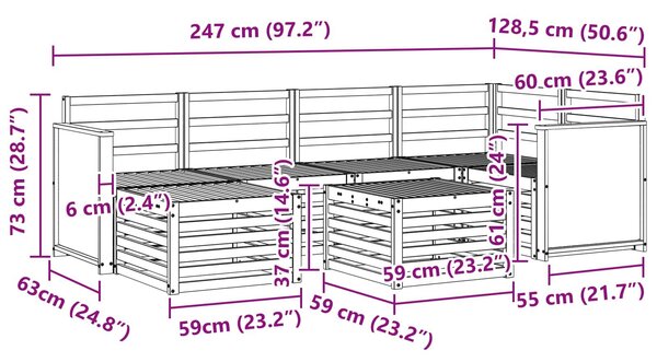 VidaXL Szegmentált kanapé szett 6 pcs Természetes Tömör Akácfa