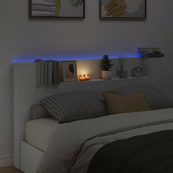 VidaXL Fejtámla LED -es lámpákkal Fehér 180 x 16,5 x 103,5 cm Faanyag